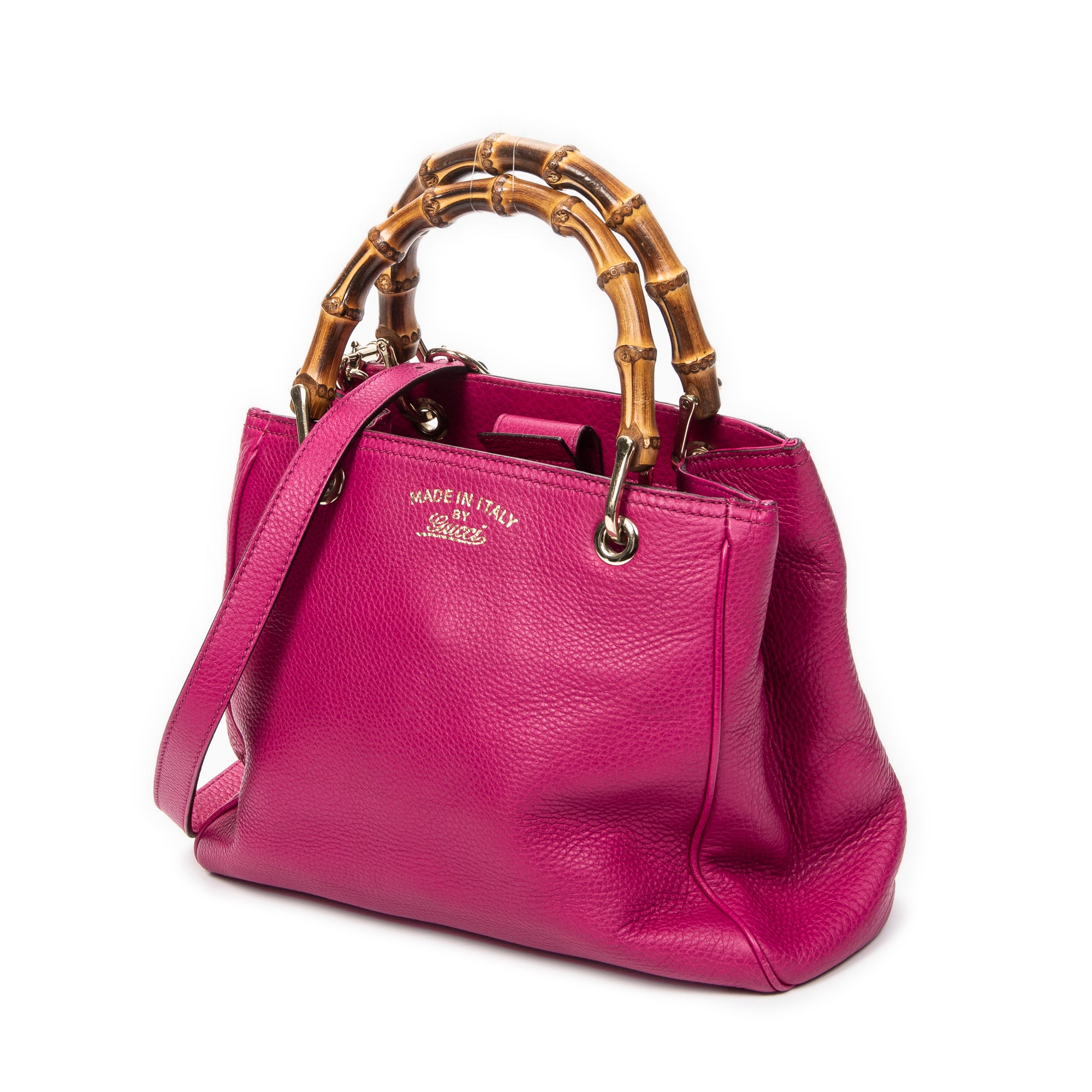Shoulder Bag Small Bamboo Shopper Tote Magenta Grained Calfskin Leather