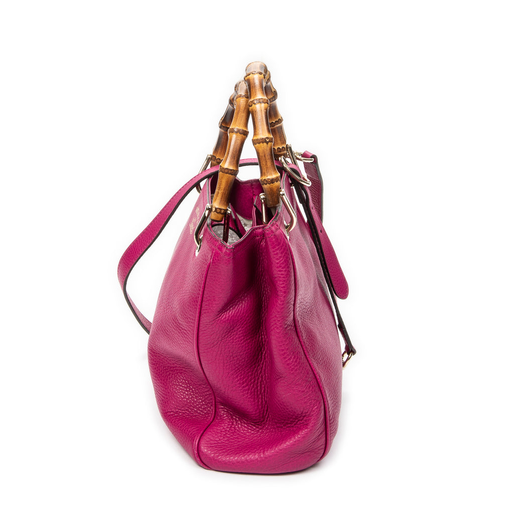 Shoulder Bag Small Bamboo Shopper Tote Magenta Grained Calfskin Leather