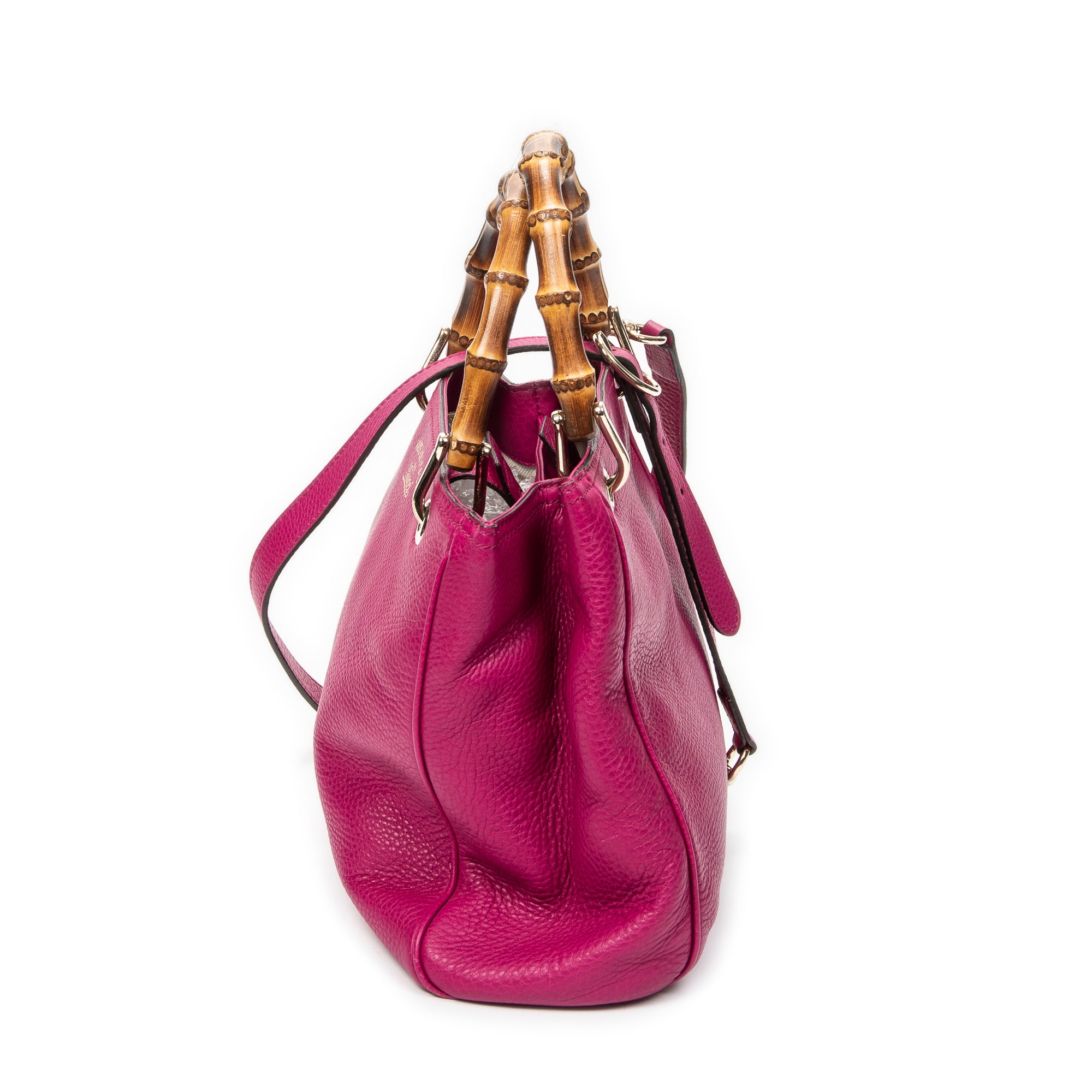 Shoulder Bag Small Bamboo Shopper Tote Magenta Grained Calfskin Leather