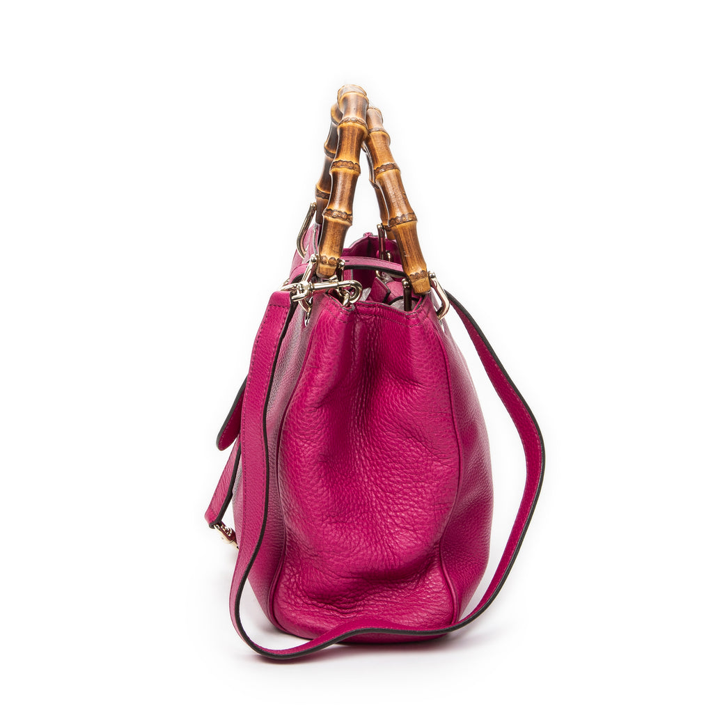 Shoulder Bag Small Bamboo Shopper Tote Magenta Grained Calfskin Leather
