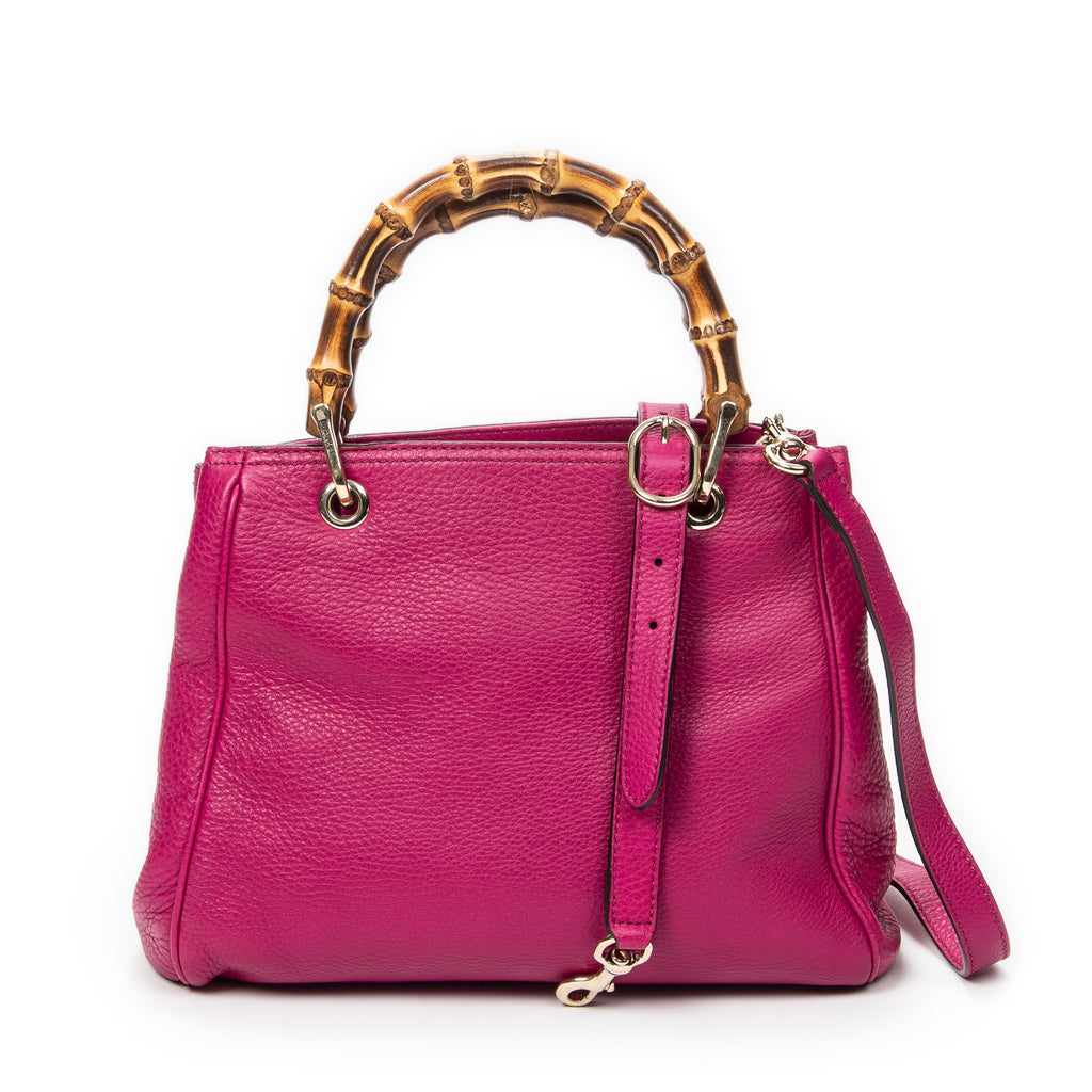 Shoulder Bag Small Bamboo Shopper Tote Magenta Grained Calfskin Leather