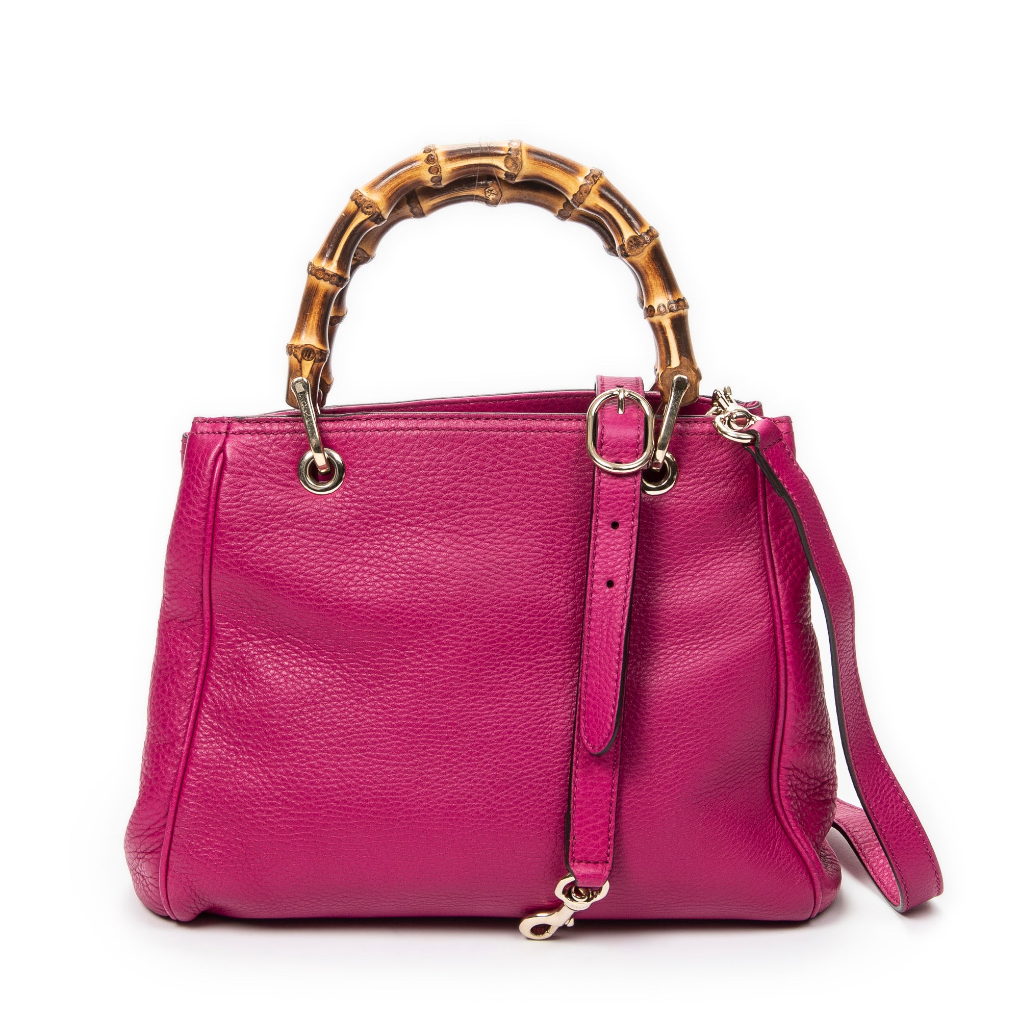 Shoulder Bag Small Bamboo Shopper Tote Magenta Grained Calfskin Leather