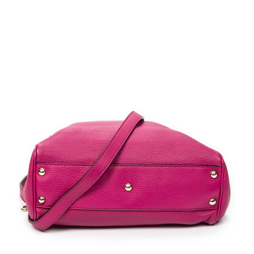 Shoulder Bag Small Bamboo Shopper Tote Magenta Grained Calfskin Leather