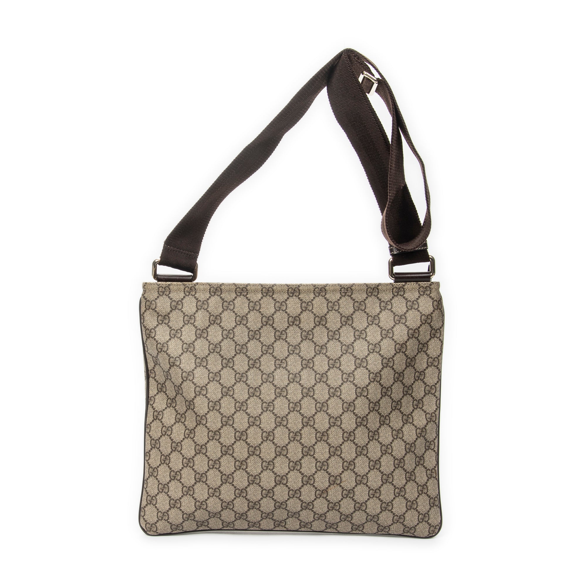 Shoulder Bag Large Square Zip Messenger Dark Brown Supreme Coated Canvas