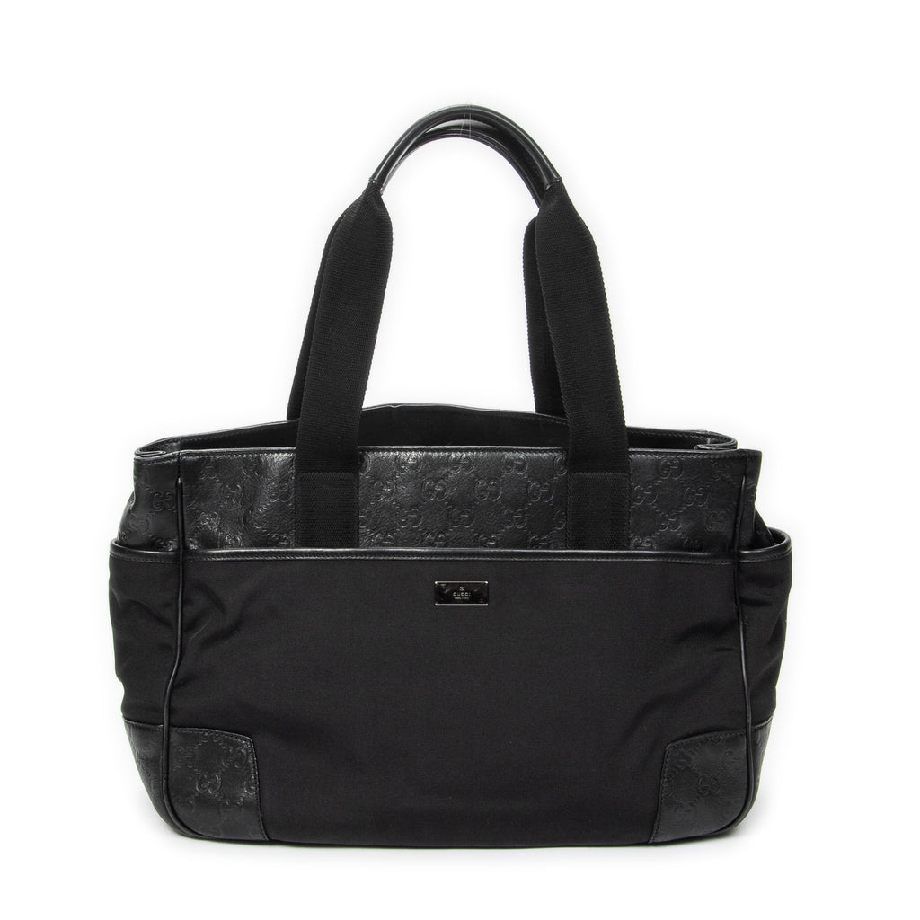 Shoulder Bag Side Pocket Rectangular Tote Black Nylon Canvas
