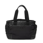 Shoulder Bag Side Pocket Rectangular Tote Black Nylon Canvas