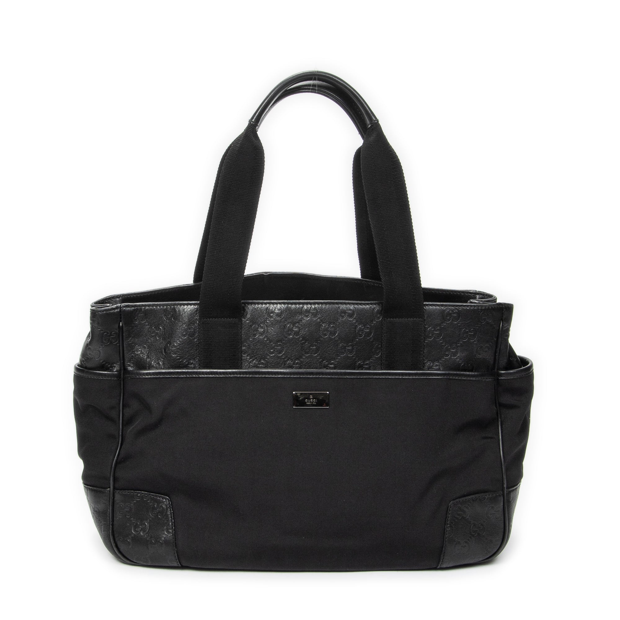 Shoulder Bag Side Pocket Rectangular Tote Black Nylon Canvas