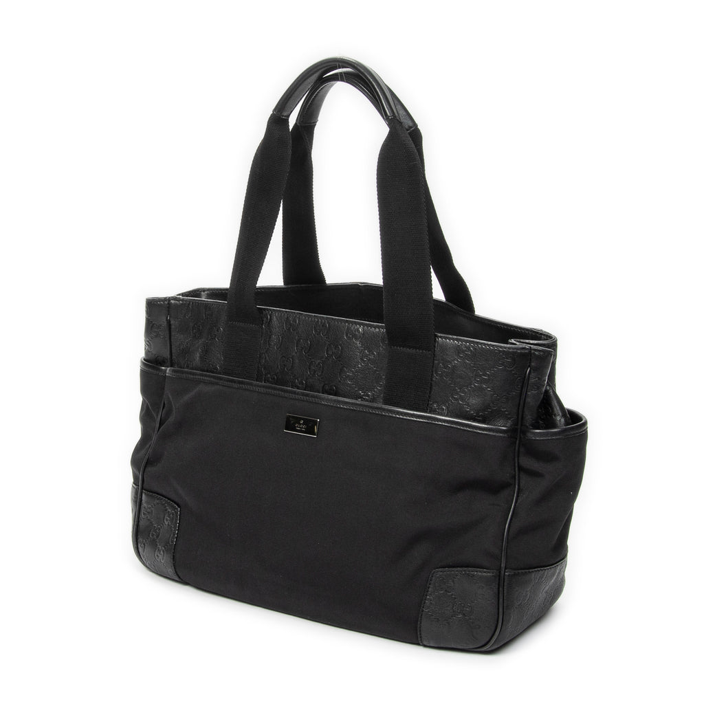Shoulder Bag Side Pocket Rectangular Tote Black Nylon Canvas