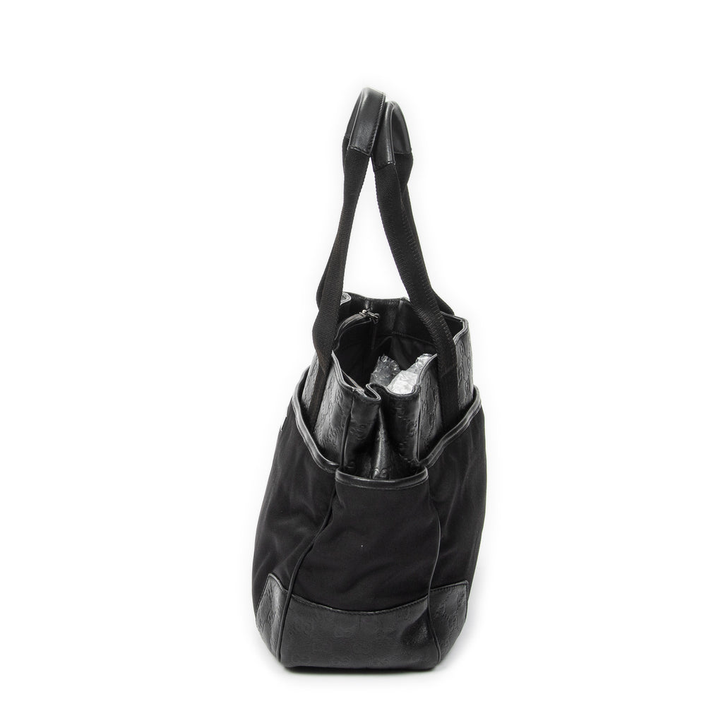 Shoulder Bag Side Pocket Rectangular Tote Black Nylon Canvas