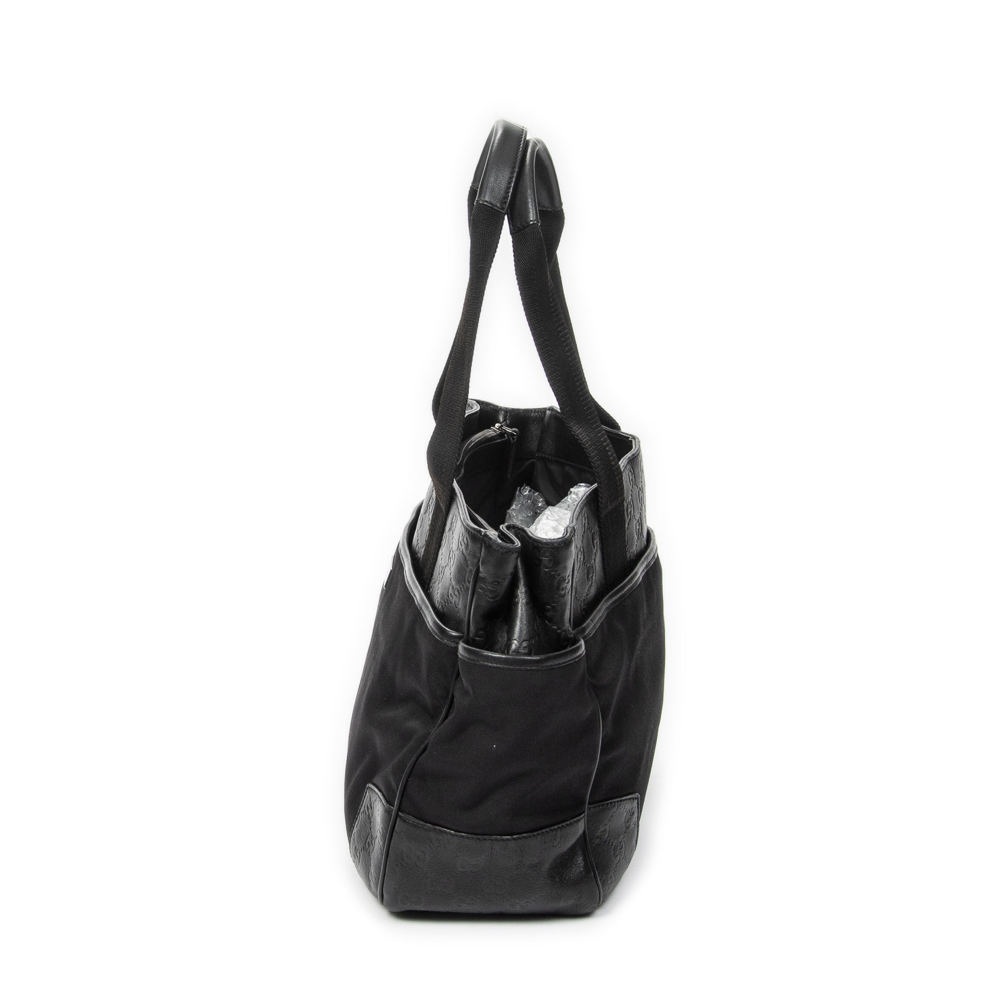 Shoulder Bag Side Pocket Rectangular Tote Black Nylon Canvas