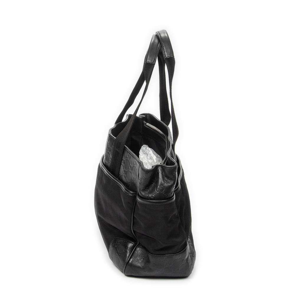 Shoulder Bag Side Pocket Rectangular Tote Black Nylon Canvas