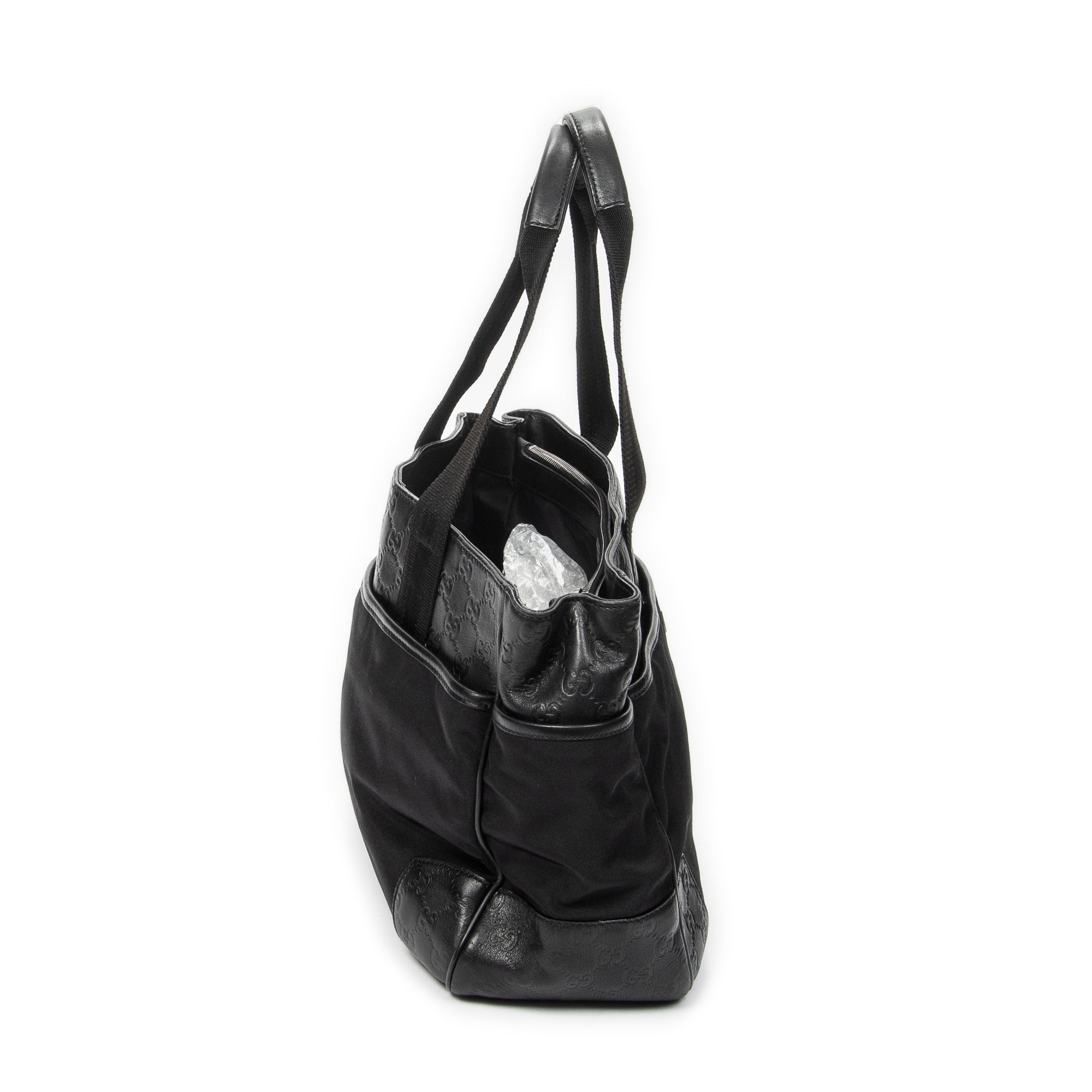 Shoulder Bag Side Pocket Rectangular Tote Black Nylon Canvas