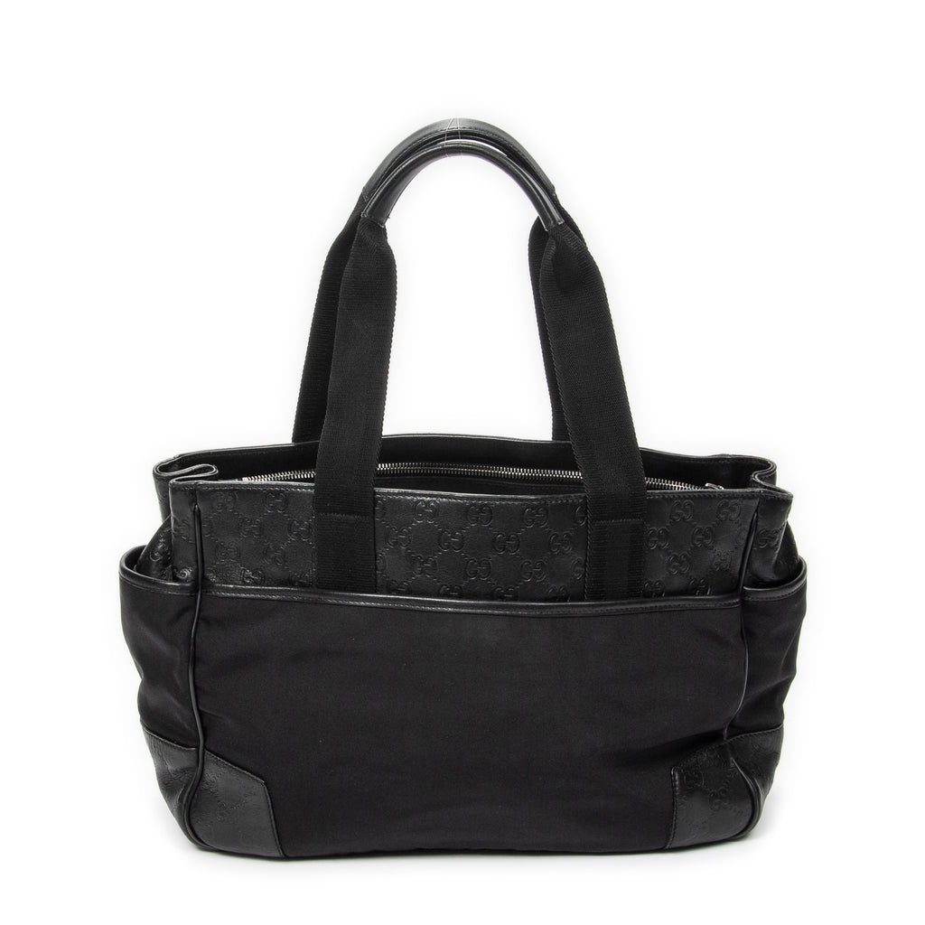 Shoulder Bag Side Pocket Rectangular Tote Black Nylon Canvas