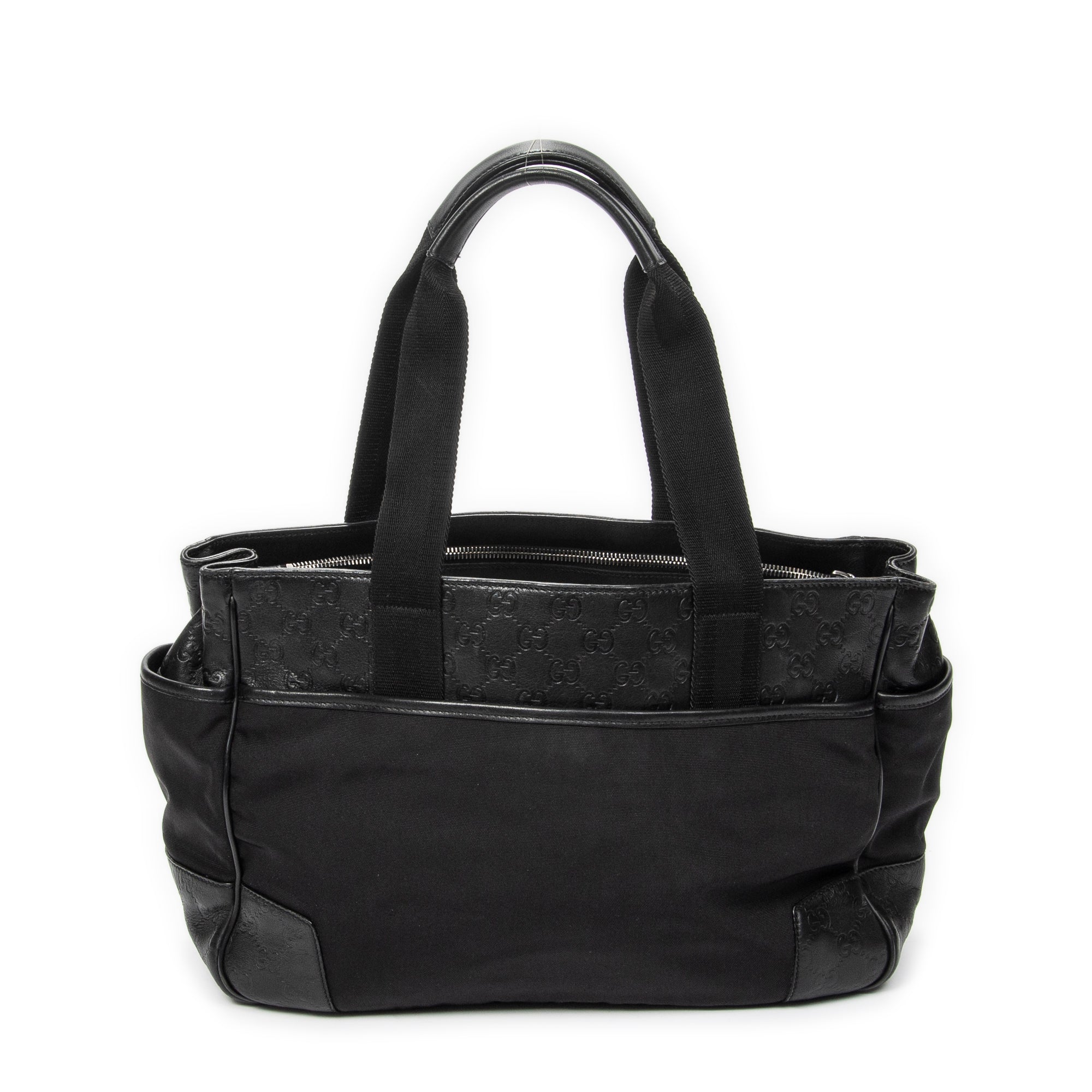 Shoulder Bag Side Pocket Rectangular Tote Black Nylon Canvas