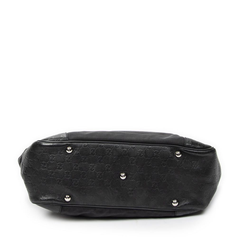 Shoulder Bag Side Pocket Rectangular Tote Black Nylon Canvas