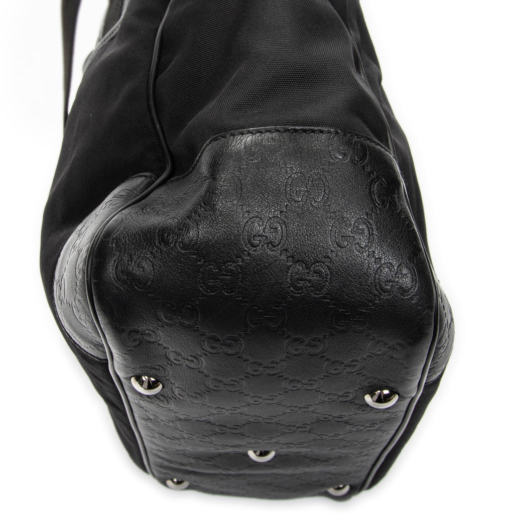 Shoulder Bag Side Pocket Rectangular Tote Black Nylon Canvas