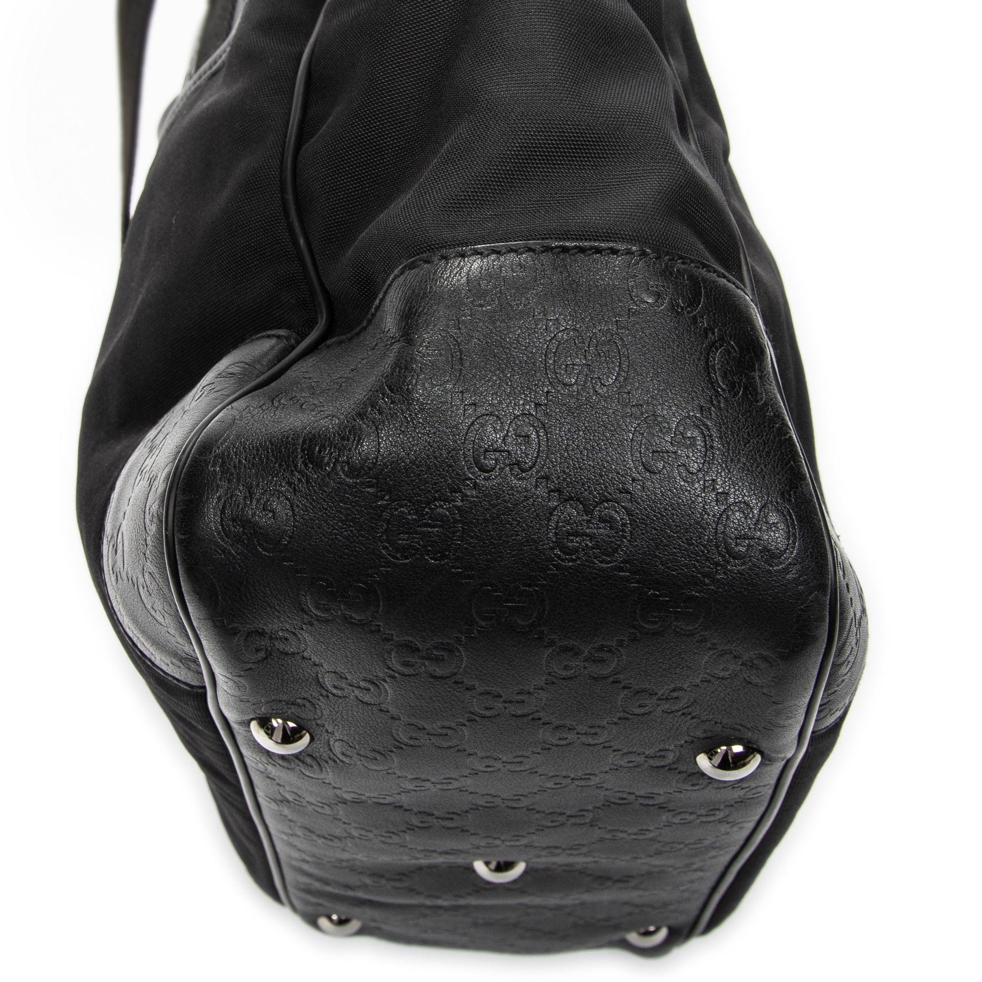 Shoulder Bag Side Pocket Rectangular Tote Black Nylon Canvas
