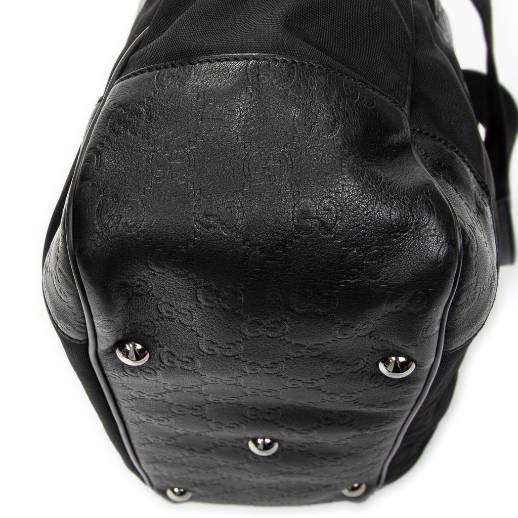 Shoulder Bag Side Pocket Rectangular Tote Black Nylon Canvas