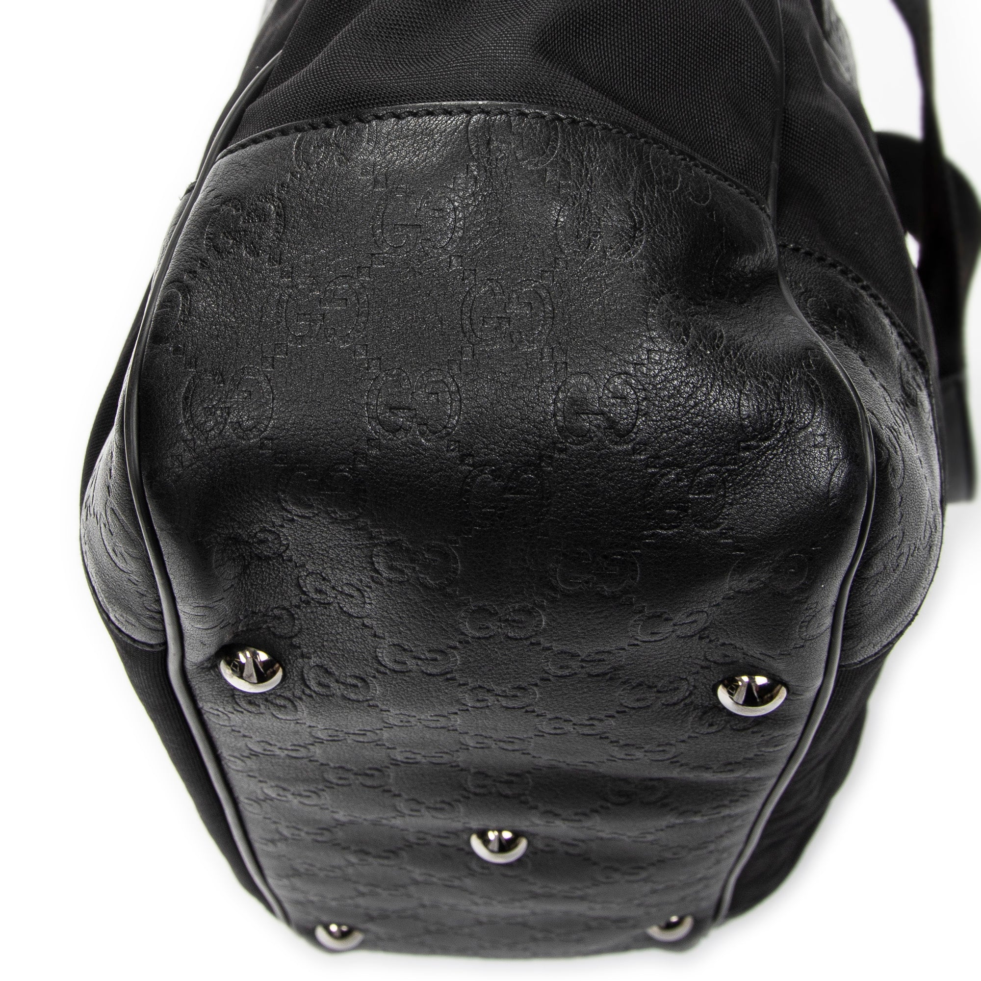 Shoulder Bag Side Pocket Rectangular Tote Black Nylon Canvas