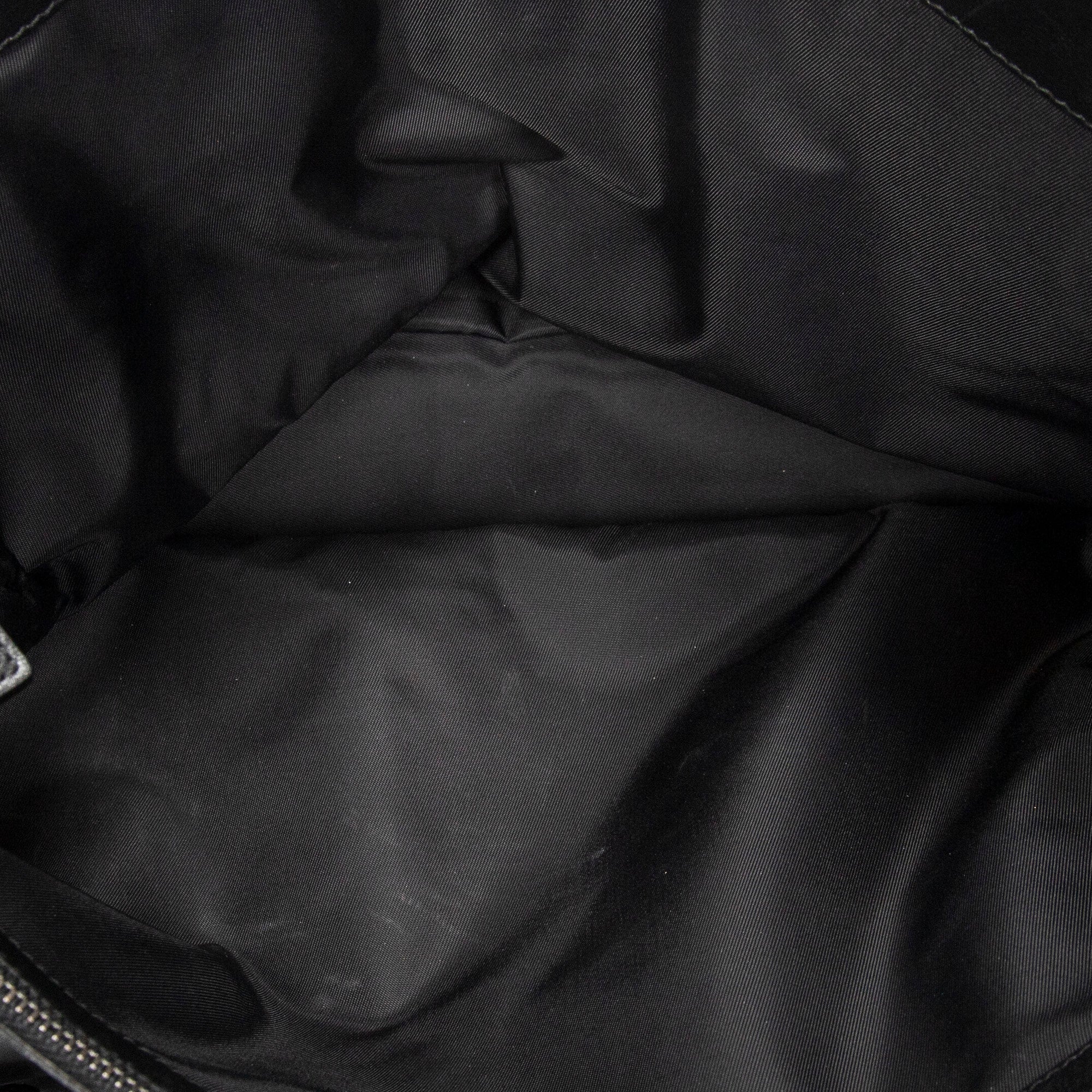Shoulder Bag Side Pocket Rectangular Tote Black Nylon Canvas