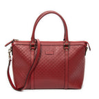 Shoulder Bag Convertible Satchel Red Microguccissima Leather