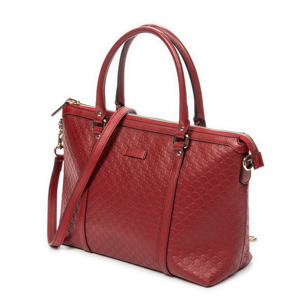 Shoulder Bag Convertible Satchel Red Microguccissima Leather