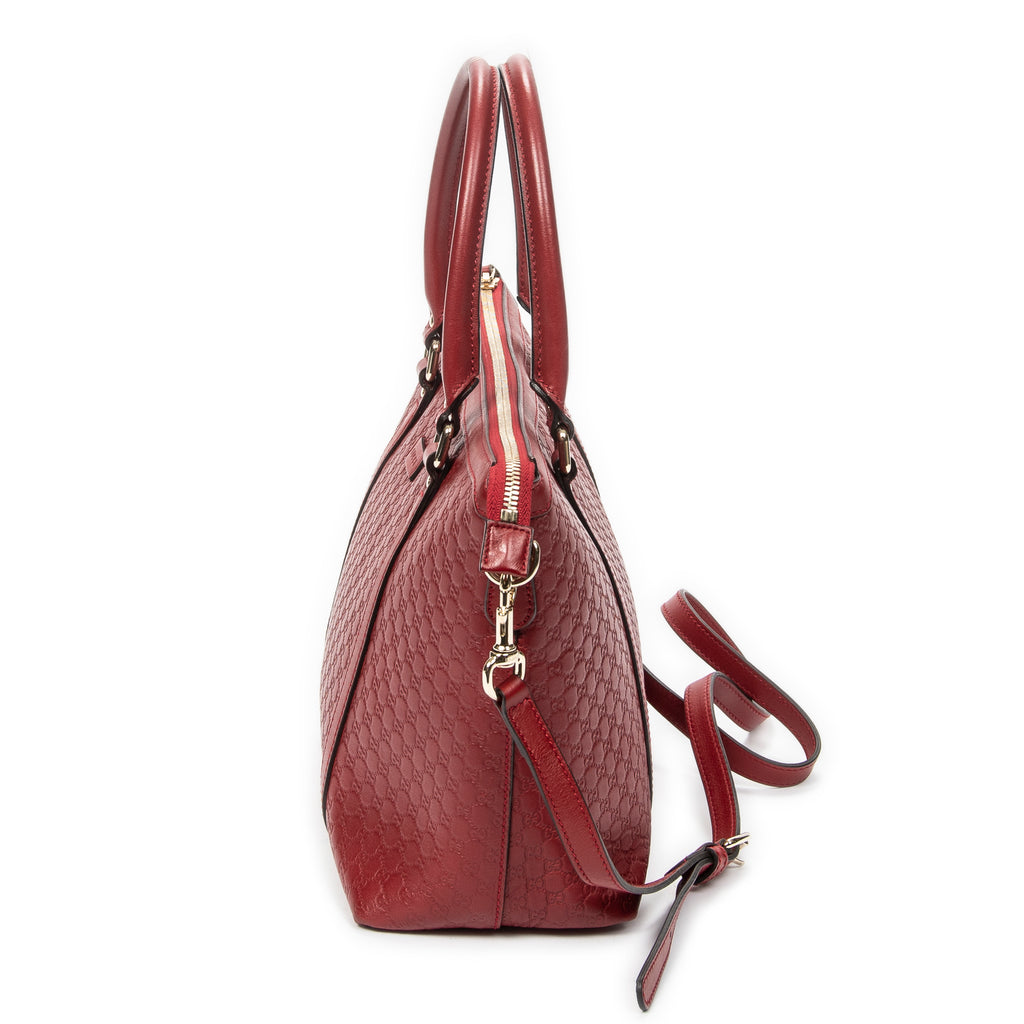 Shoulder Bag Convertible Satchel Red Microguccissima Leather