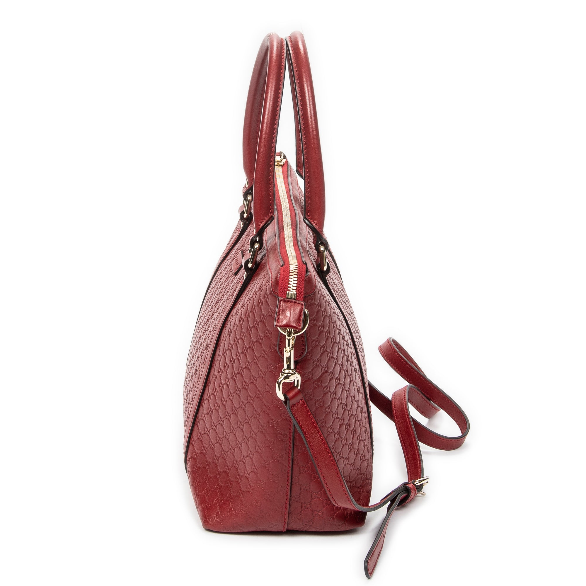 Shoulder Bag Convertible Satchel Red Microguccissima Leather