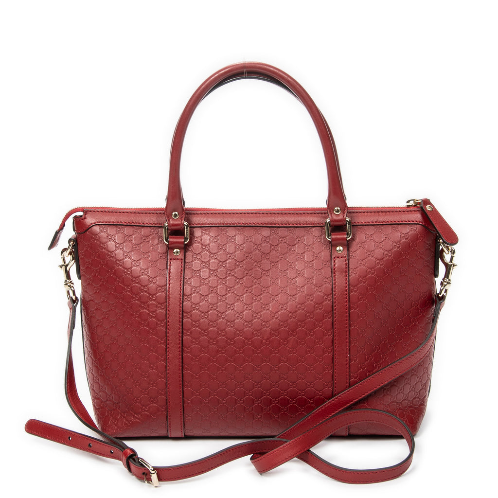 Shoulder Bag Convertible Satchel Red Microguccissima Leather