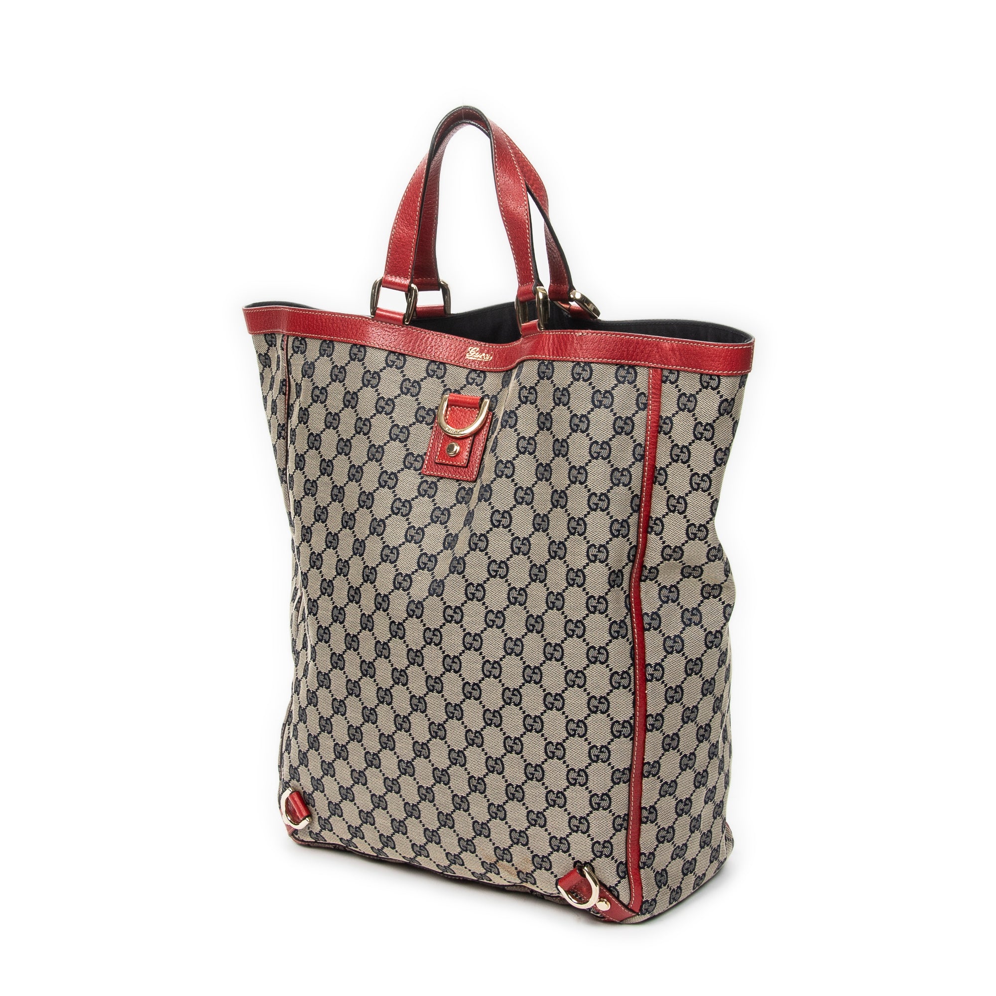 Handbag Abbey D-Ring Vertical Tote Red Monogrammed Canvas
