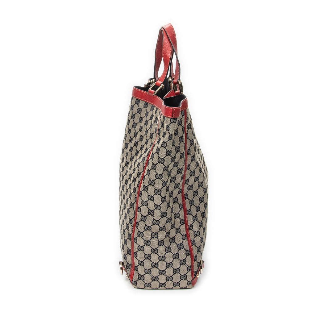 Handbag Abbey D-Ring Vertical Tote Red Monogrammed Canvas
