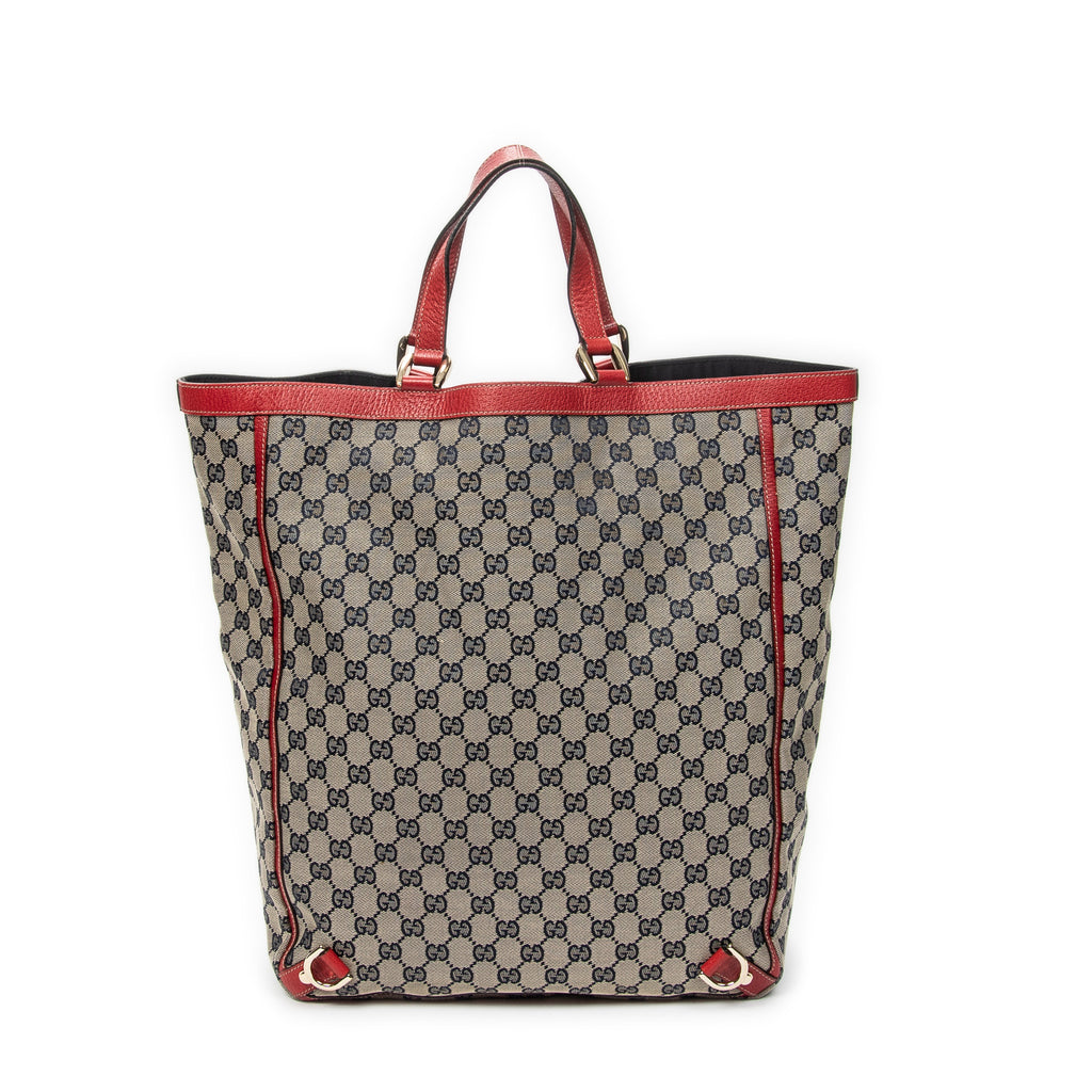 Handbag Abbey D-Ring Vertical Tote Red Monogrammed Canvas