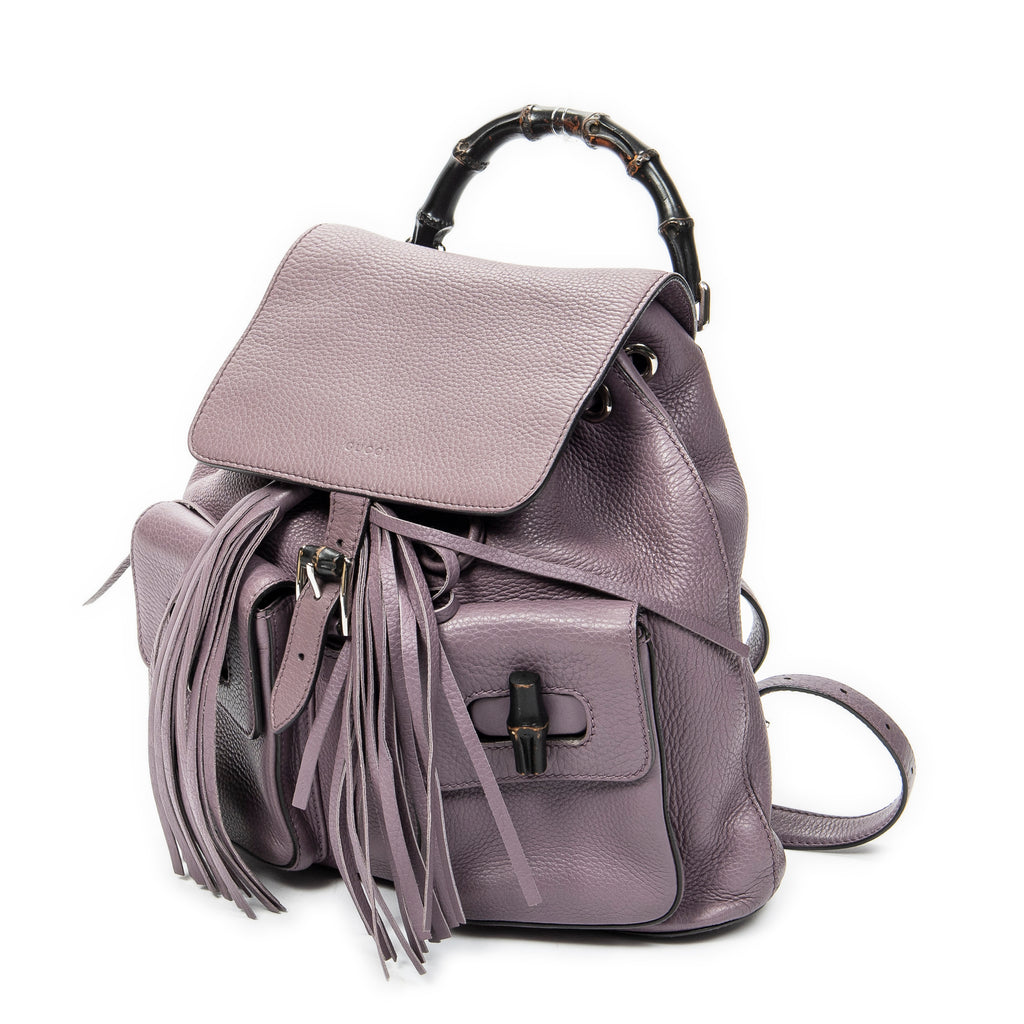 Backpack Medium Bamboo Tassel Backpack Purple Calfskin Leather
