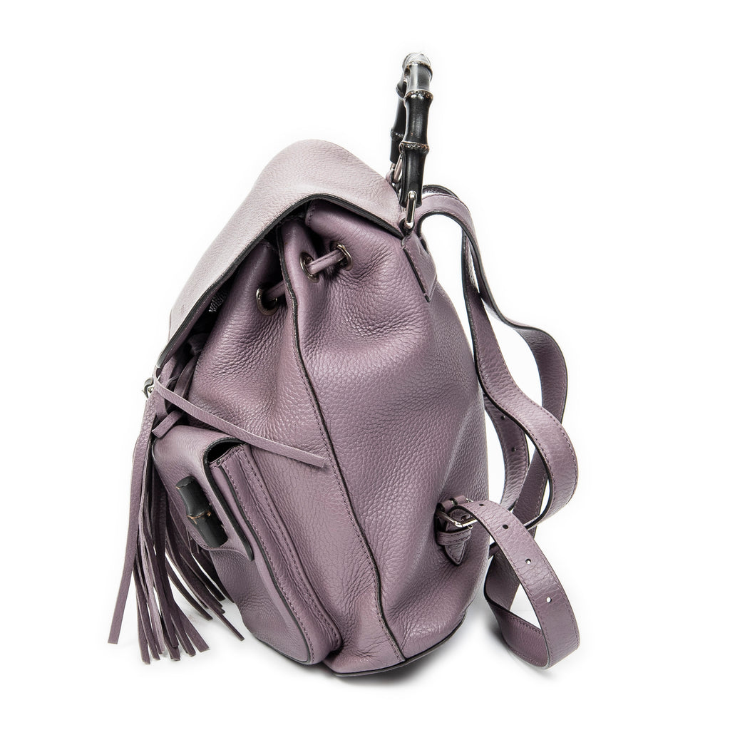 Backpack Medium Bamboo Tassel Backpack Purple Calfskin Leather