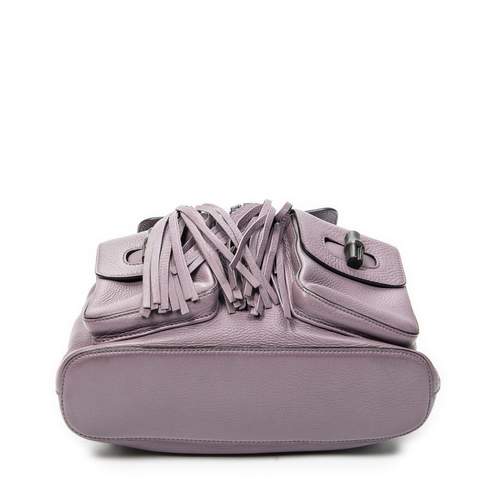 Backpack Medium Bamboo Tassel Backpack Purple Calfskin Leather