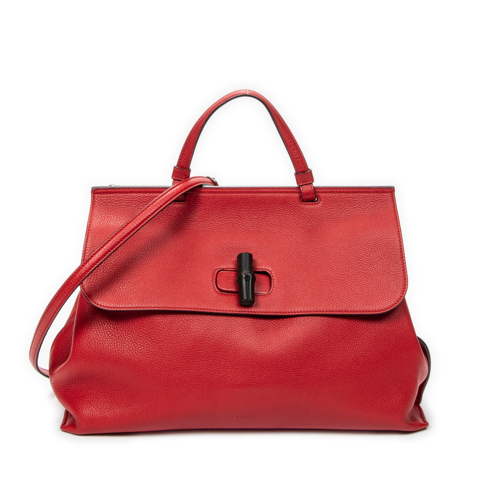 Shoulder Bag Large Bamboo Daily Top Handle Red Grained Calfskin Leather