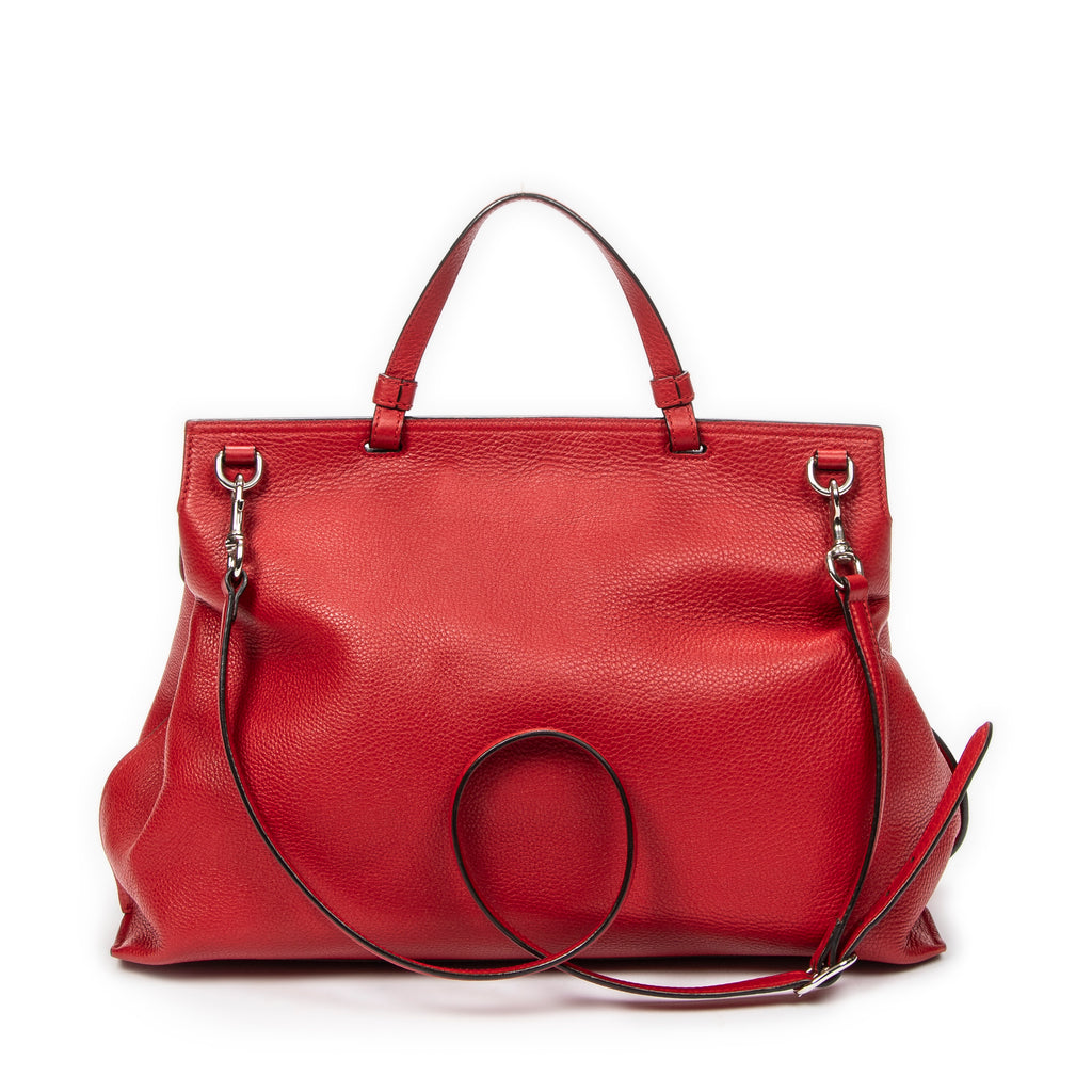 Shoulder Bag Large Bamboo Daily Top Handle Red Grained Calfskin Leather