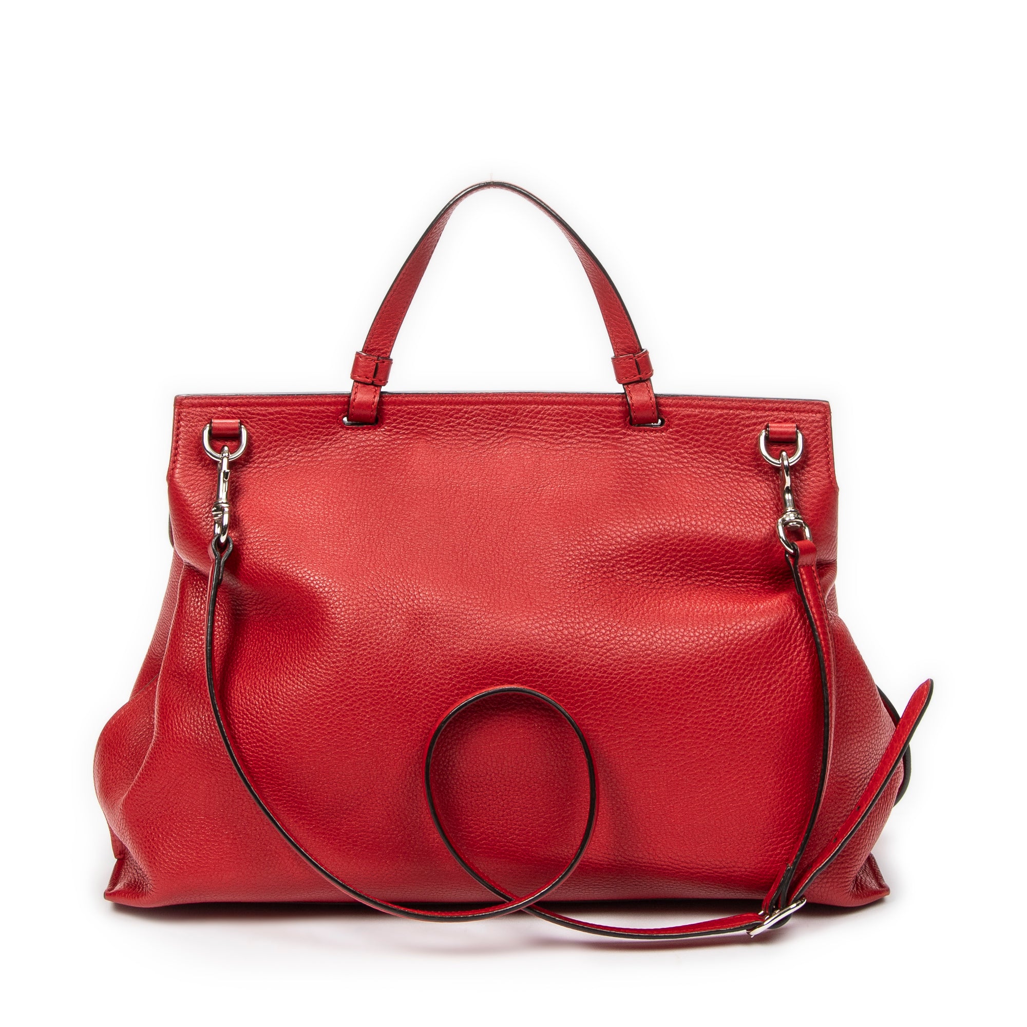 Shoulder Bag Large Bamboo Daily Top Handle Red Grained Calfskin Leather