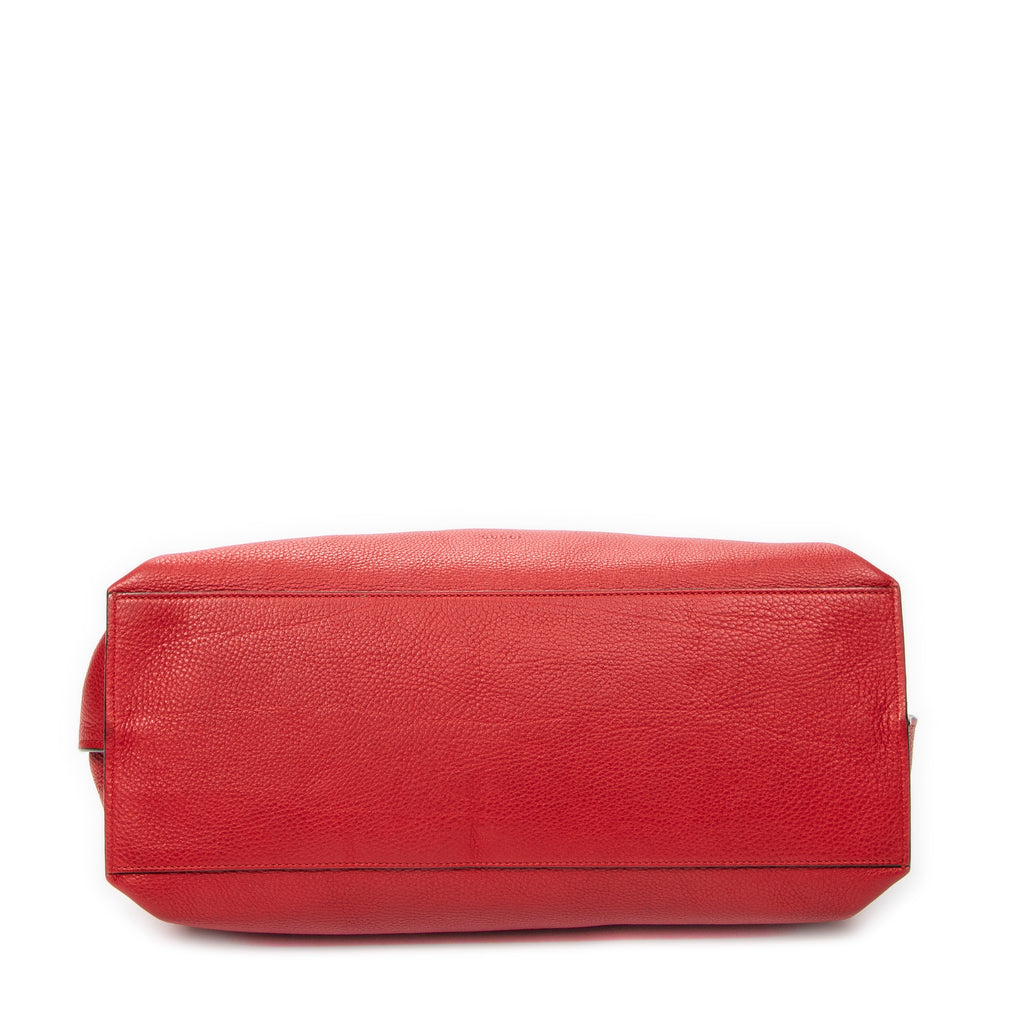 Shoulder Bag Large Bamboo Daily Top Handle Red Grained Calfskin Leather
