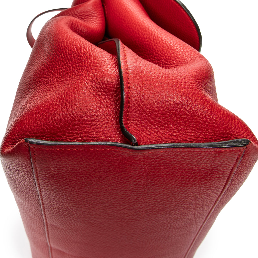 Shoulder Bag Large Bamboo Daily Top Handle Red Grained Calfskin Leather