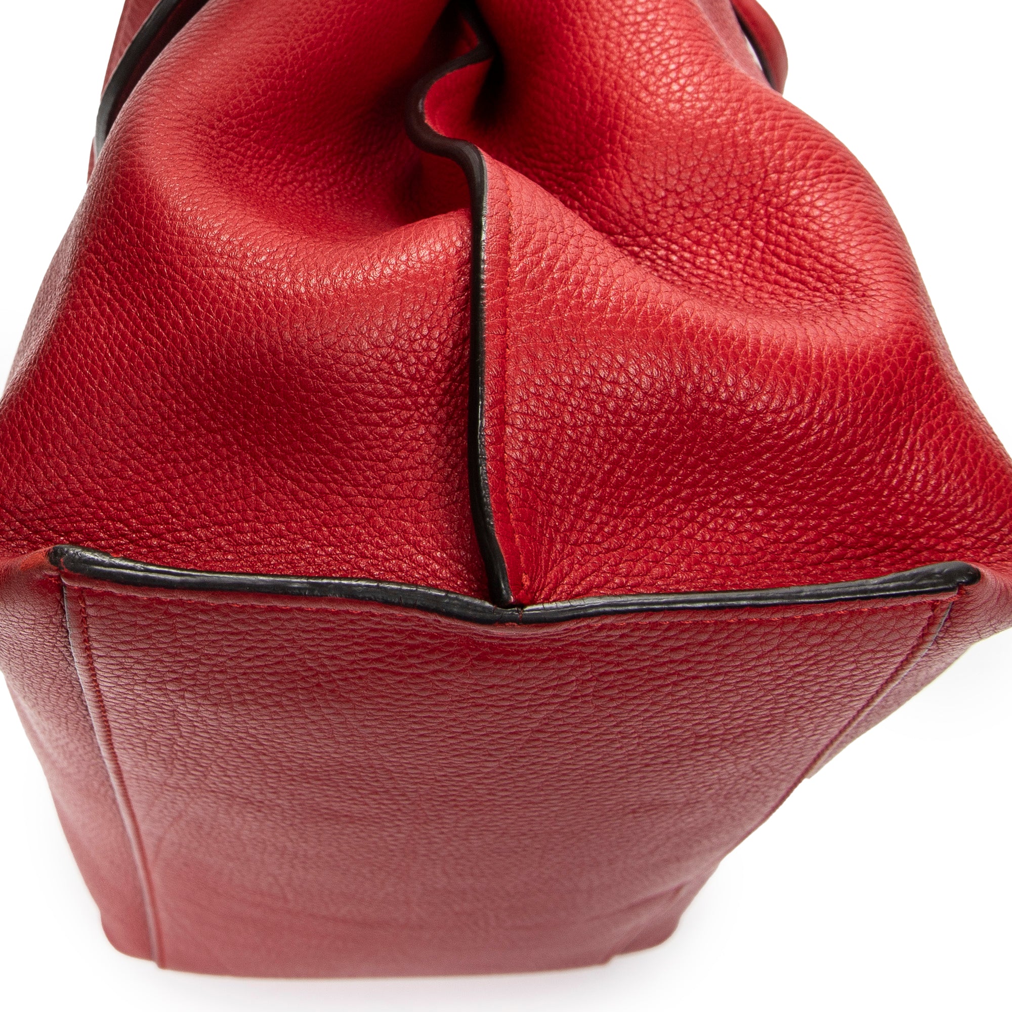 Shoulder Bag Large Bamboo Daily Top Handle Red Grained Calfskin Leather