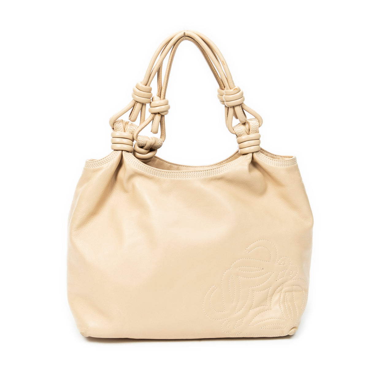 Shoulder Bag Anagram Knot Hobo Light Beige Calfskin Leather