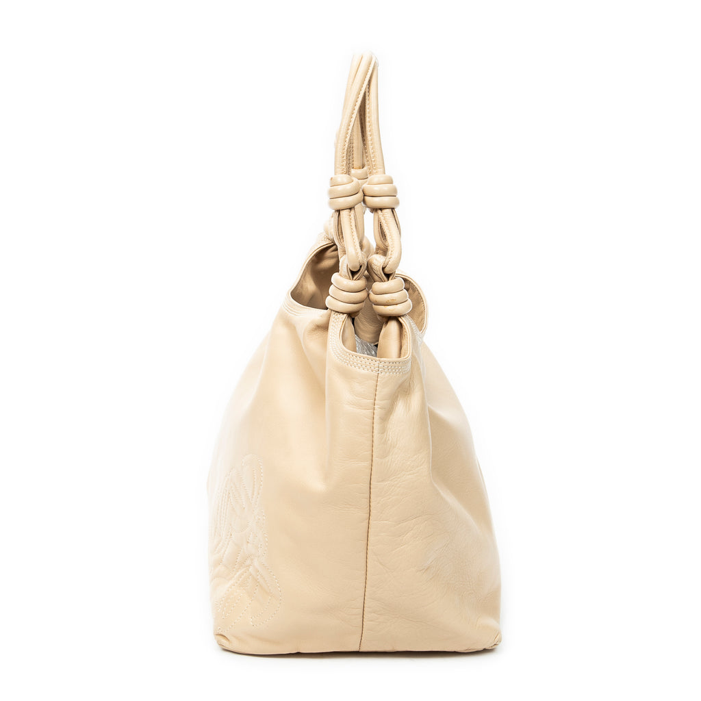 Shoulder Bag Anagram Knot Hobo Light Beige Calfskin Leather