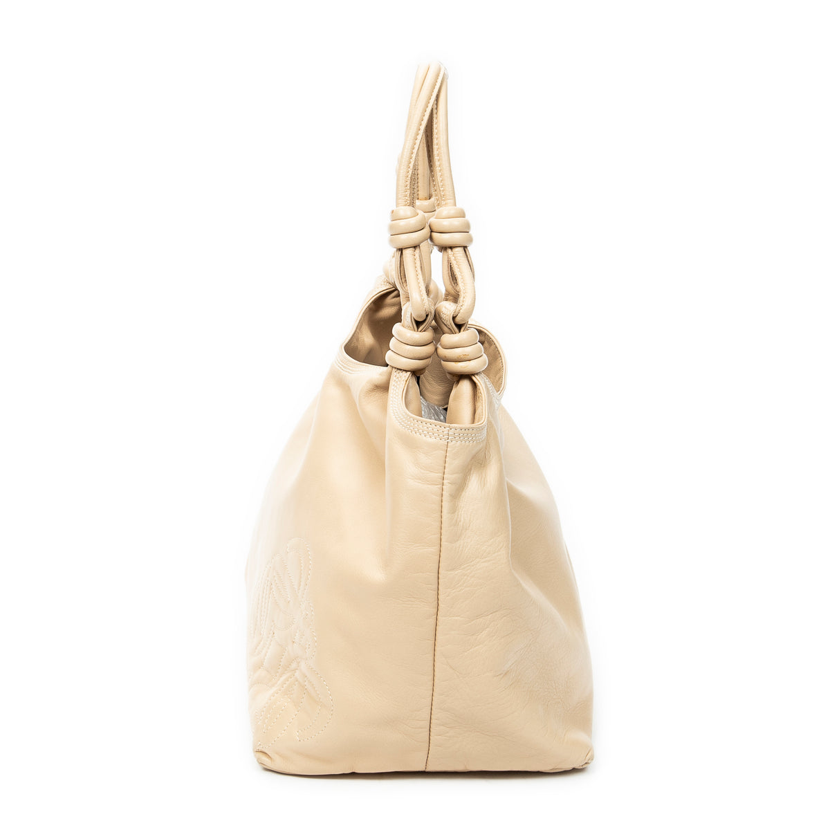 Shoulder Bag Anagram Knot Hobo Light Beige Calfskin Leather