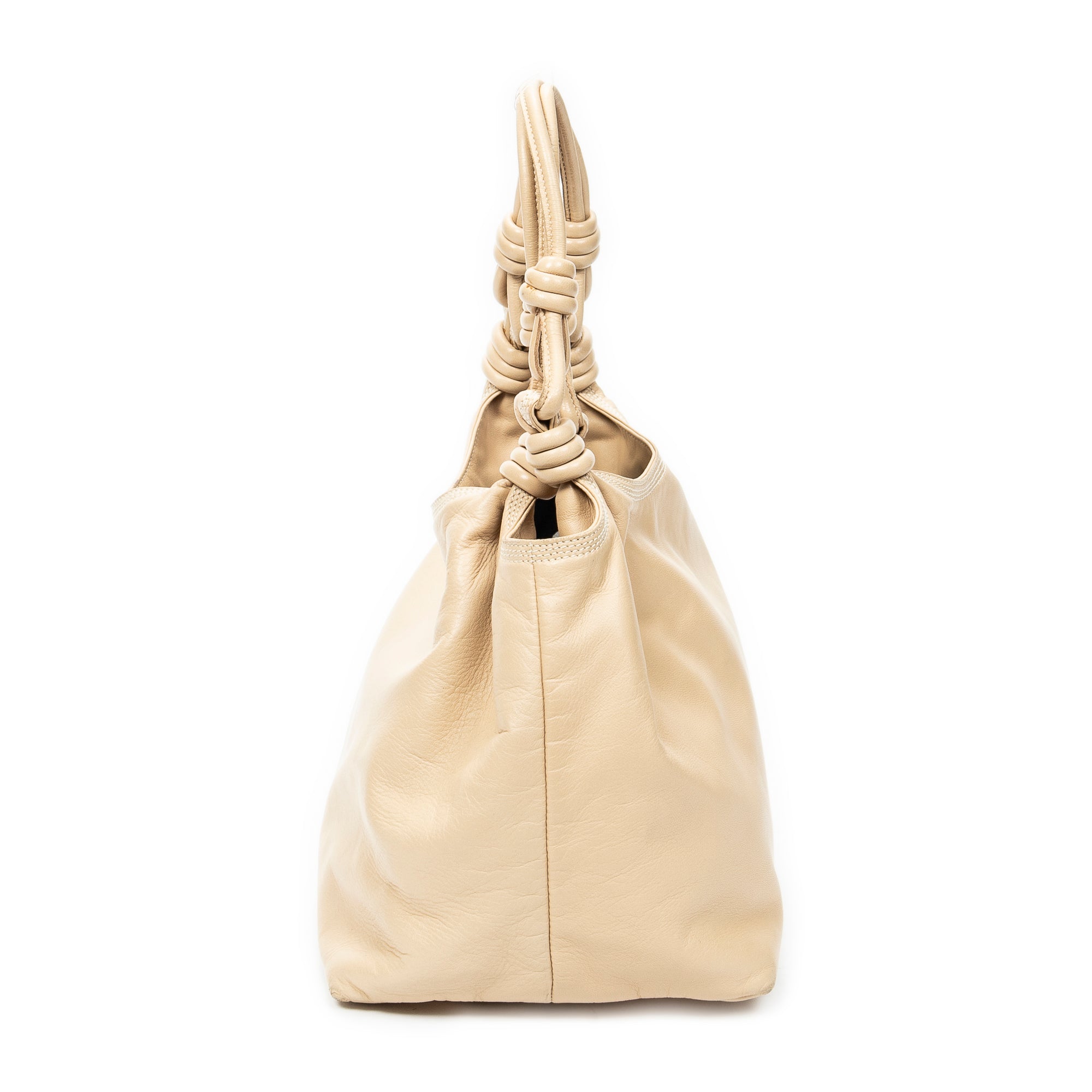 Shoulder Bag Anagram Knot Hobo Light Beige Calfskin Leather