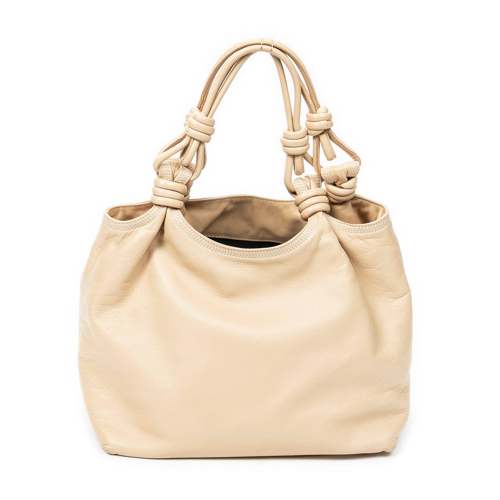 Shoulder Bag Anagram Knot Hobo Light Beige Calfskin Leather