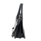 Shoulder Bag Pusk Lock Top Handle Black Madras Leather