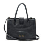 Shoulder Bag Pusk Lock Top Handle Black Madras Leather