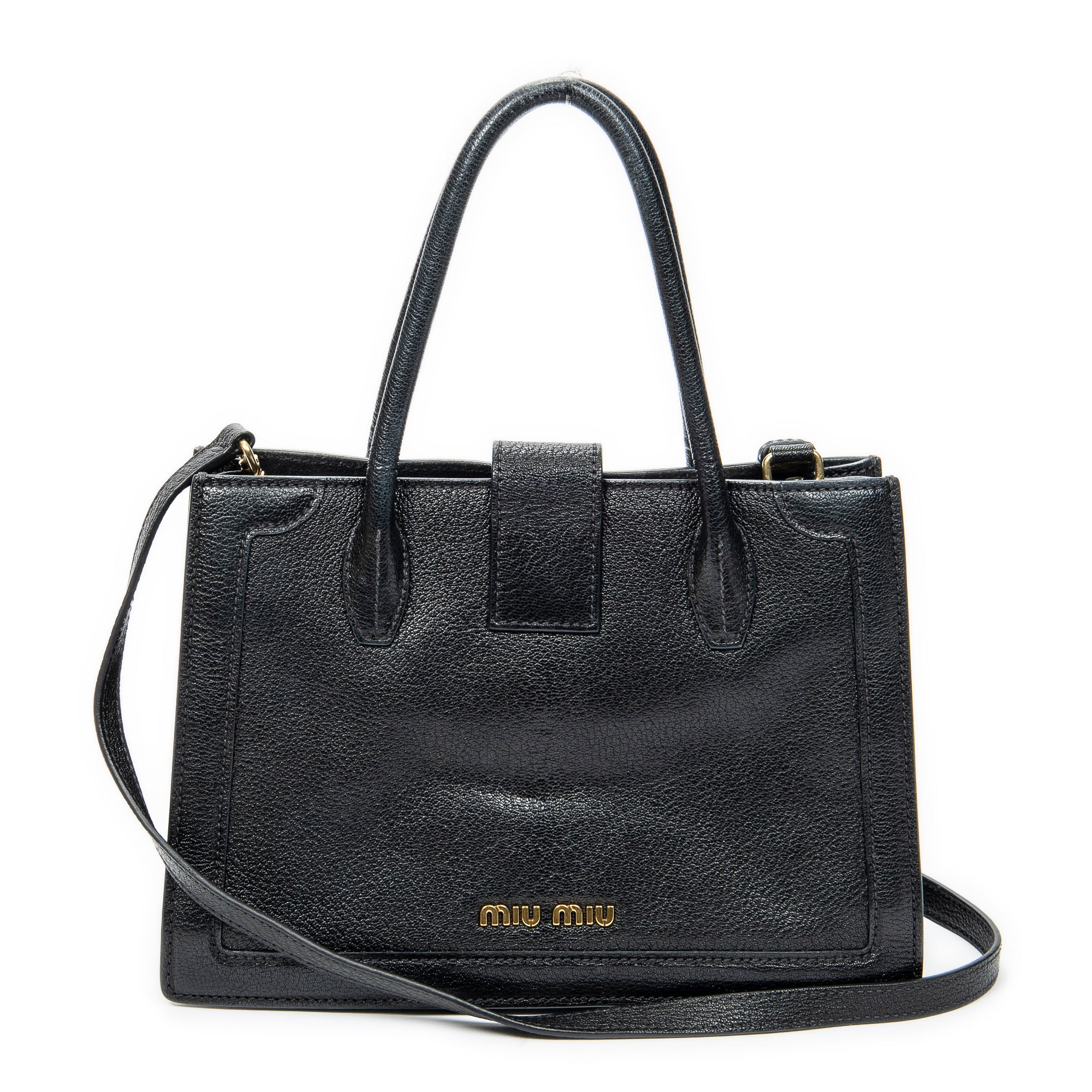 Shoulder Bag Pusk Lock Top Handle Black Madras Leather