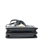 Shoulder Bag Pusk Lock Top Handle Black Madras Leather